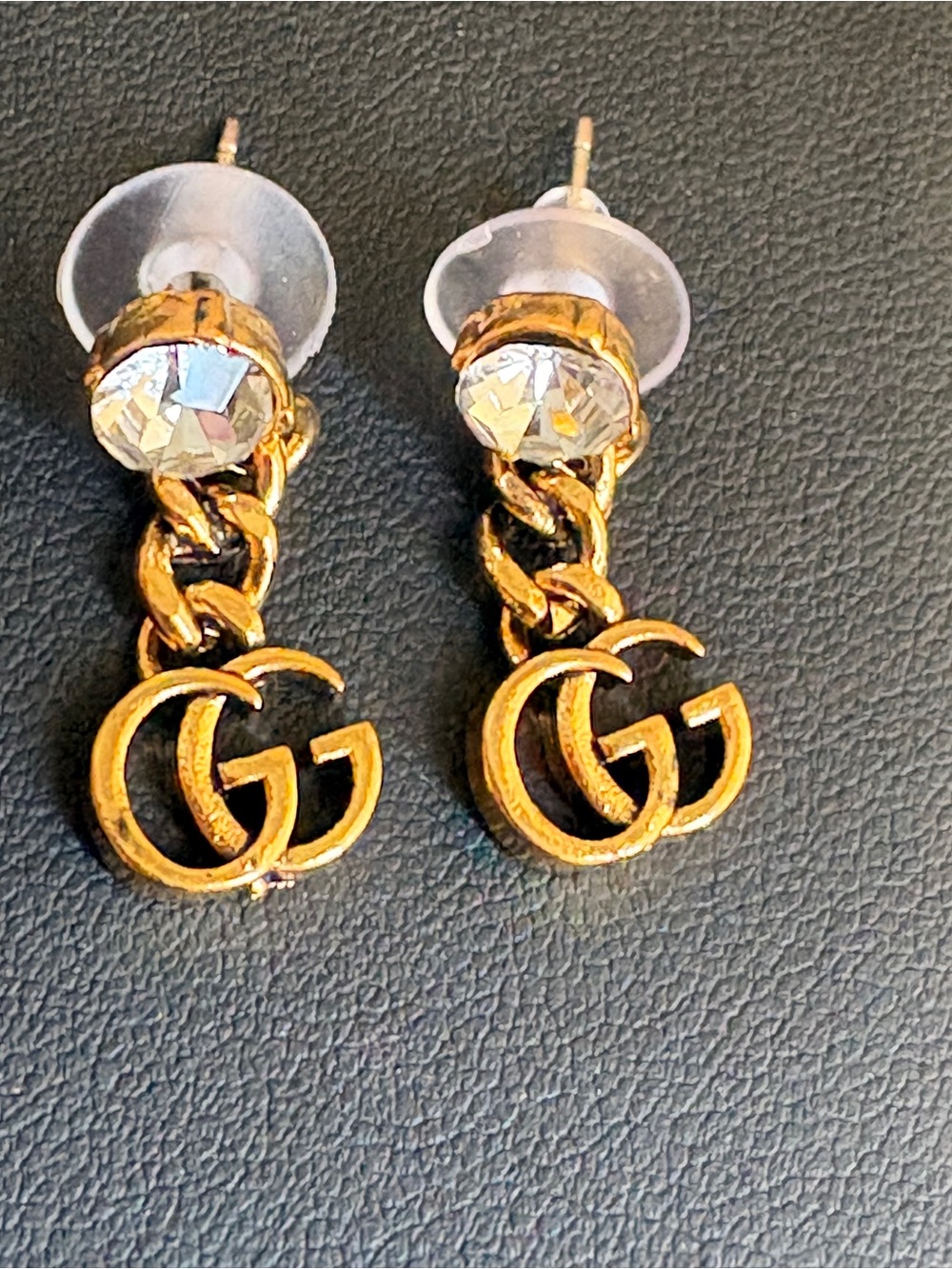 Gucci Gold Crystal Drop Double G Chain Earrings - Picture 3 of 3